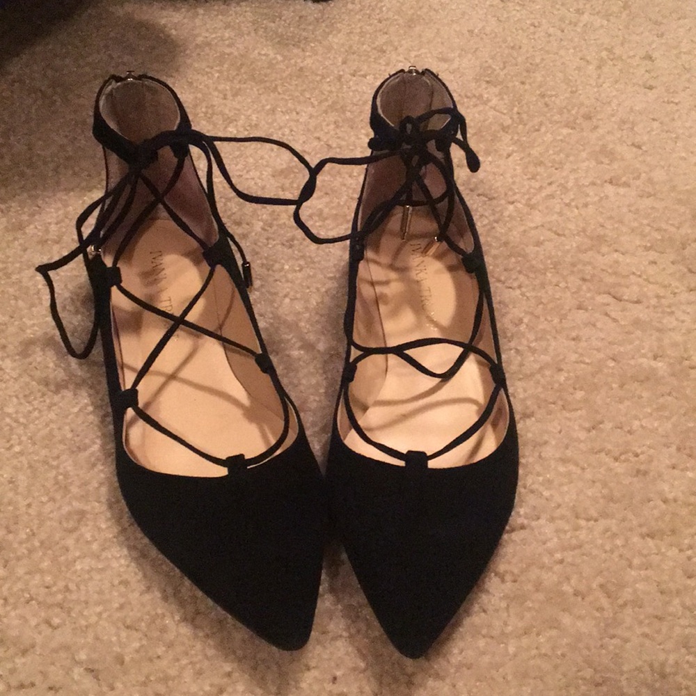Ivanka Trump Black Suede lace-up flats Sz 6.5